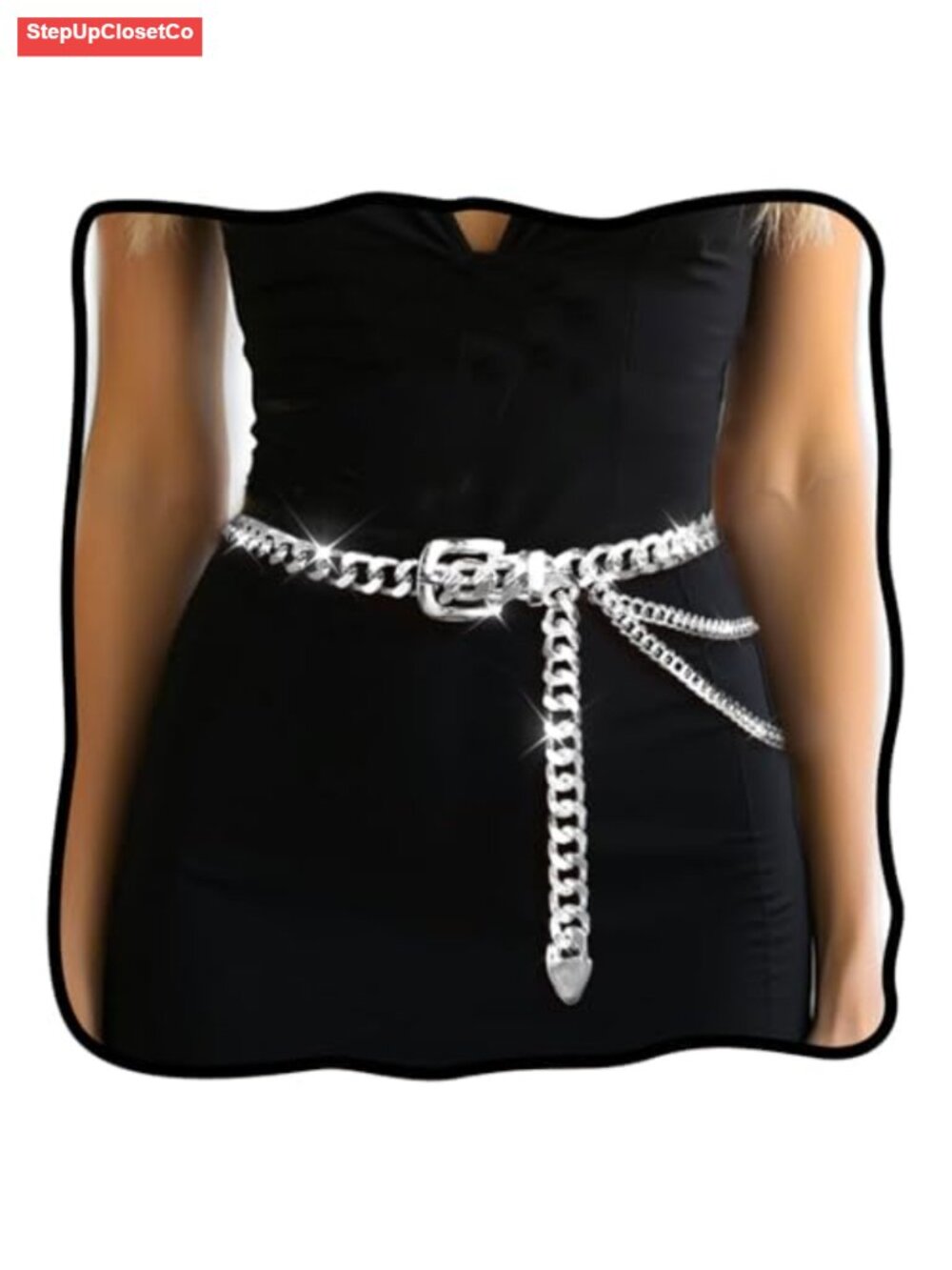 Women's Chunky Metal Waist Chain Belt, Adjustable Link Chain for Dresses, - Picture 1 of 6